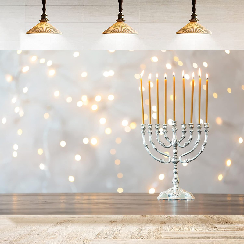 Photography Lighting White Background - Fundo Fotográfico Feliz Hanukkah com Menorá,